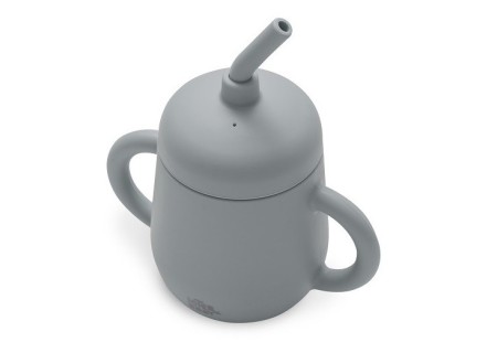 Vaso Antigoteo + Pajita Silicona Gris