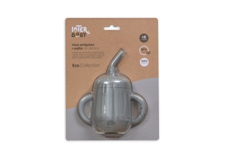 Vaso Antigoteo + Pajita Silicona Gris