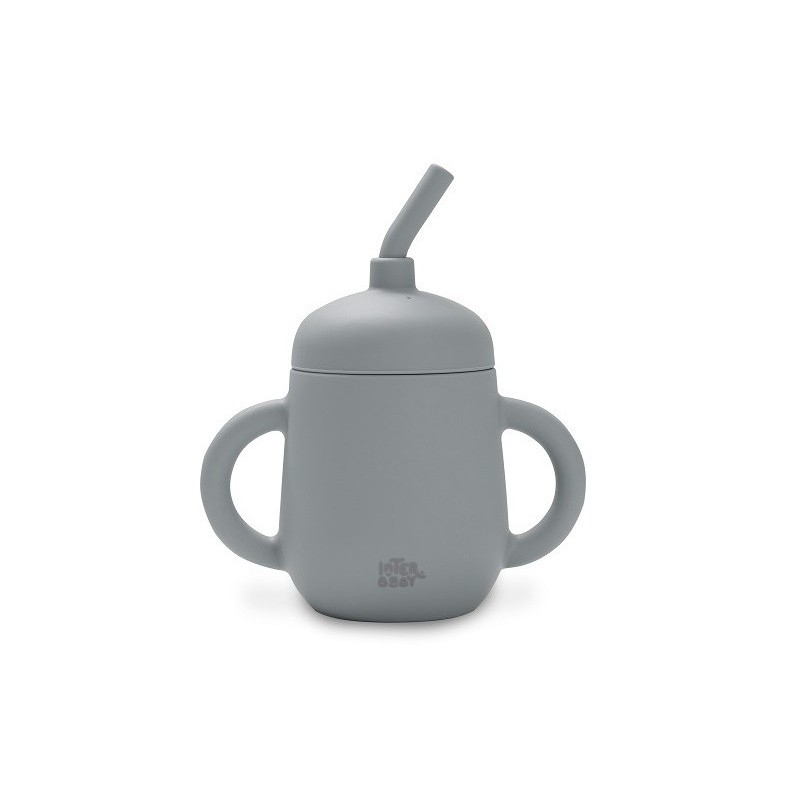 Vaso Antigoteo + Pajita Silicona Gris