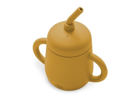 Vaso Antigoteo + Pajita Silicona Ocre Tierra