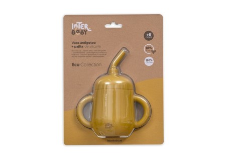 Vaso Antigoteo + Pajita Silicona Ocre Tierra