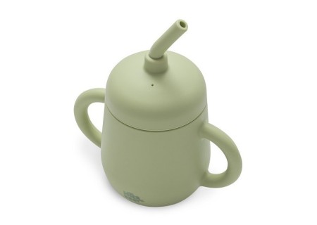 Vaso Antigoteo + Pajita Silicona Verde Oliva