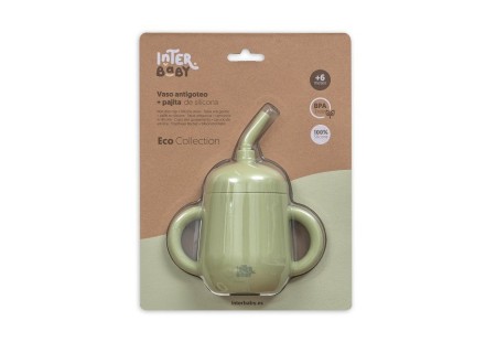 Vaso Antigoteo + Pajita Silicona Verde Oliva