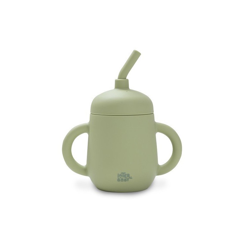 Vaso Antigoteo + Pajita Silicona Verde Oliva
