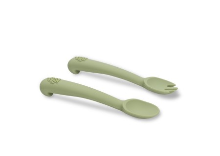 Cuchara y Tenedor Silicona Verde.