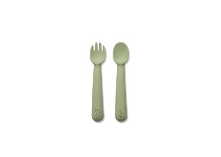 Cuchara y Tenedor Silicona Verde.