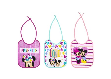Pack de 3 baberos Rizo Minnie Disney.