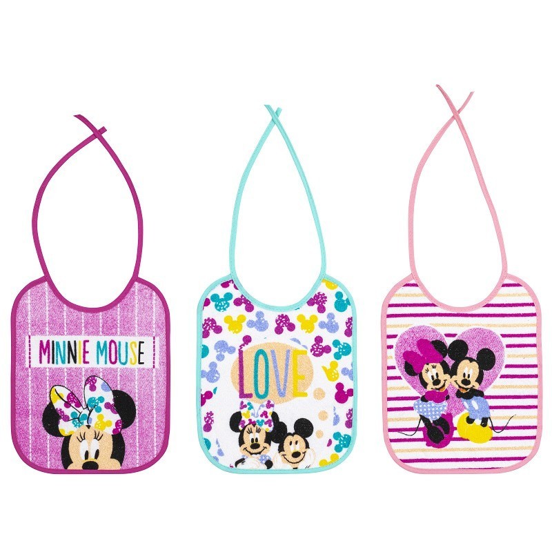 Pack de 3 baberos Rizo Minnie Disney.