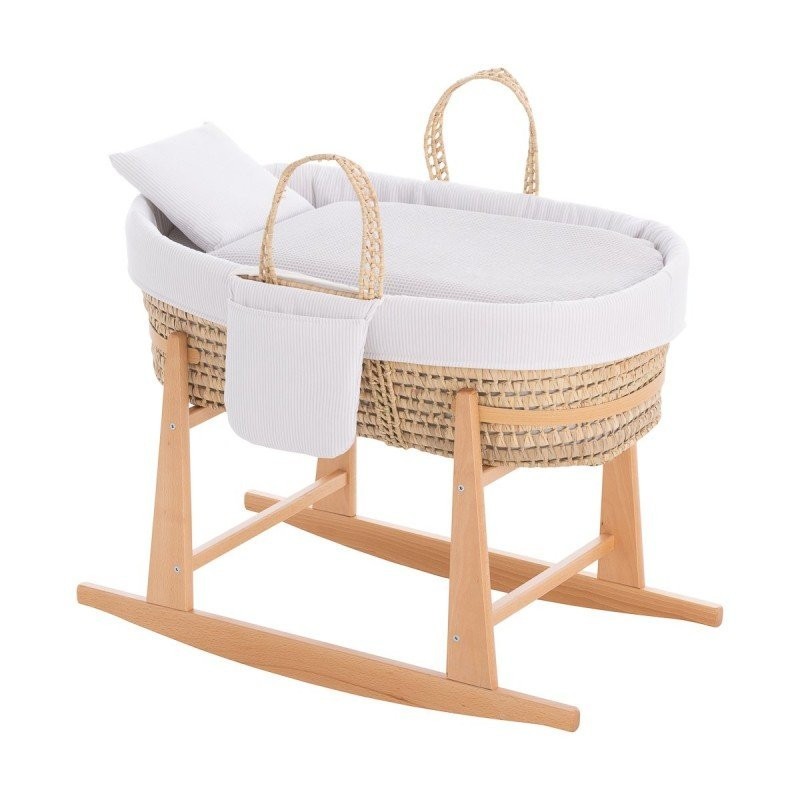 Moisés Bebé Mio Cuco PIERRE Raya Gris + Patas de Madera