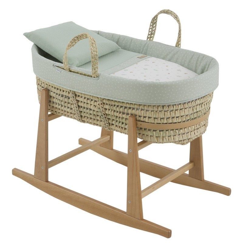 Moisés Bebé Cuco Colección Ardi Verde + Patas de Madera