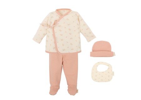 Set Nacimiento 4 Piezas ( Jubón, Polaina, Gorro y Babero) Dalia
