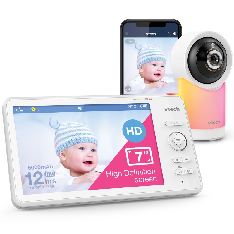 Vigilabebés Wi-Fi Video Monitor 7” HD Cámara Orientable