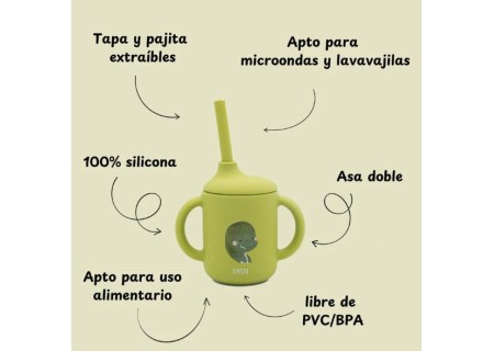 Vaso de Silicona con Pajita Colección Cracky el Dinosaurio