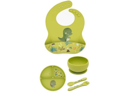 Vajilla 5 Piezas Silicona Colección Dinosaurio de Sassi