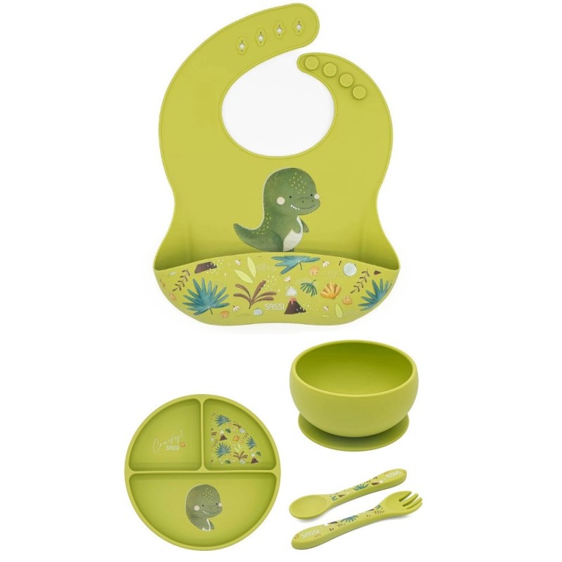 Vajilla 5 Piezas Silicona Colección Dinosaurio de Sassi